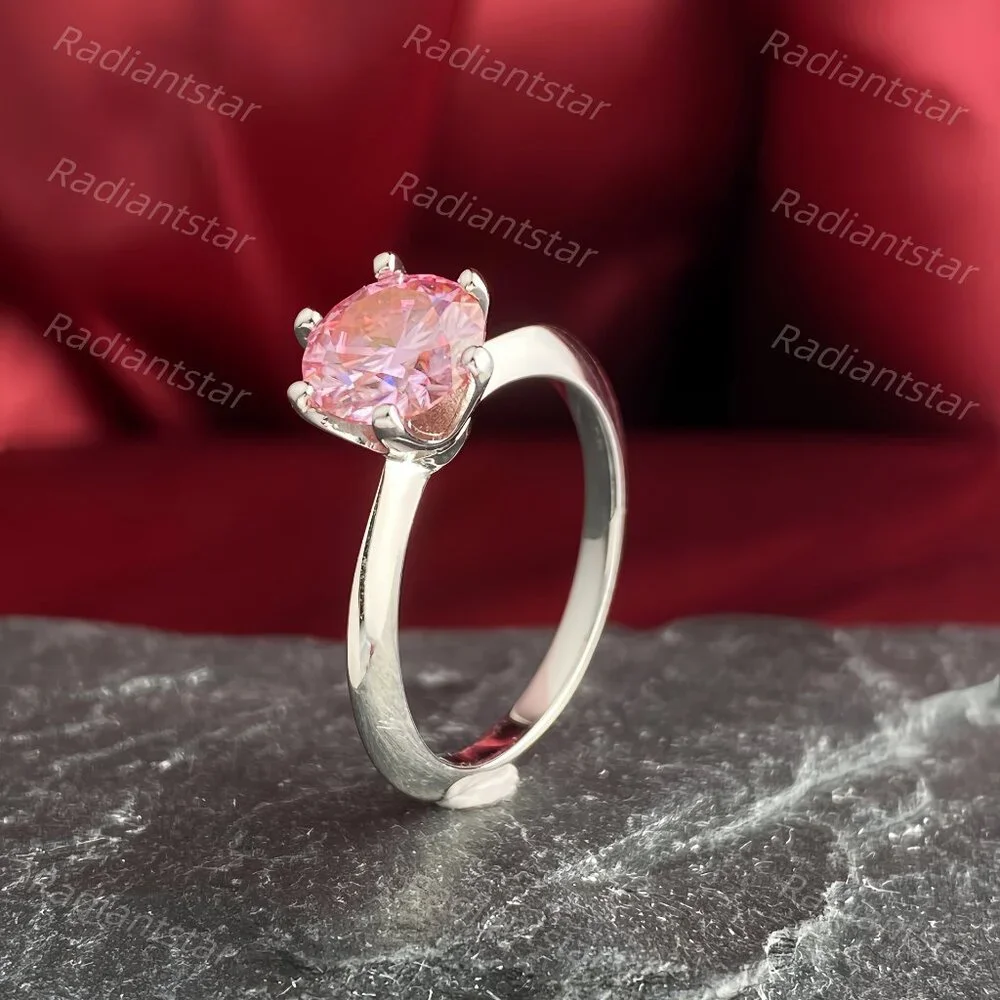 NEW Certified 2 ct. t.w. Pink Moissanite Solitaire 6 Prong Ring
